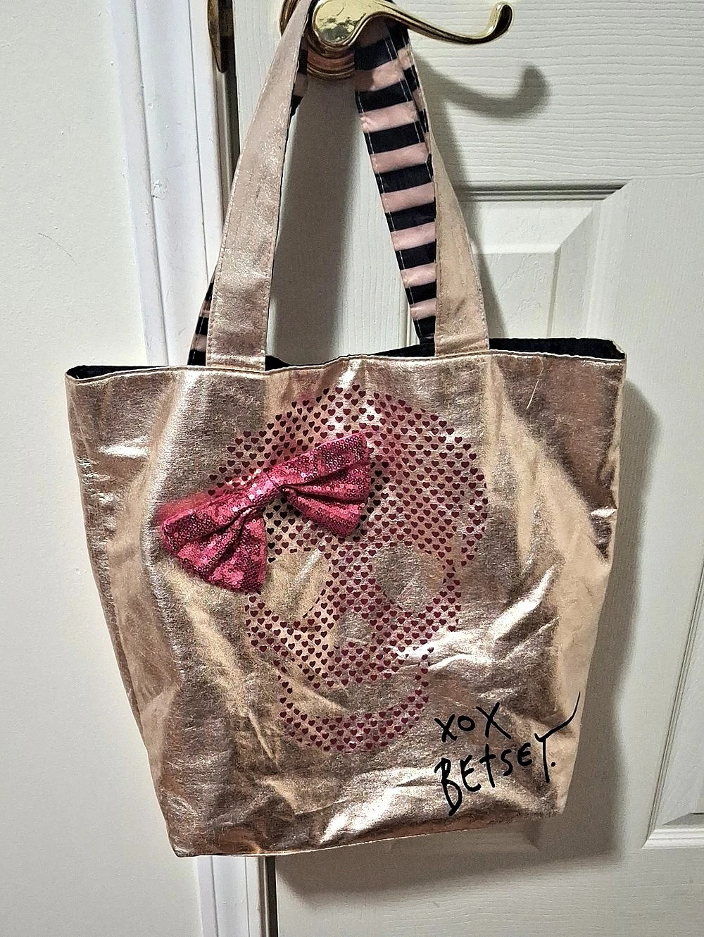 Betsey Johnson Rose Gold Skull Beach Tote